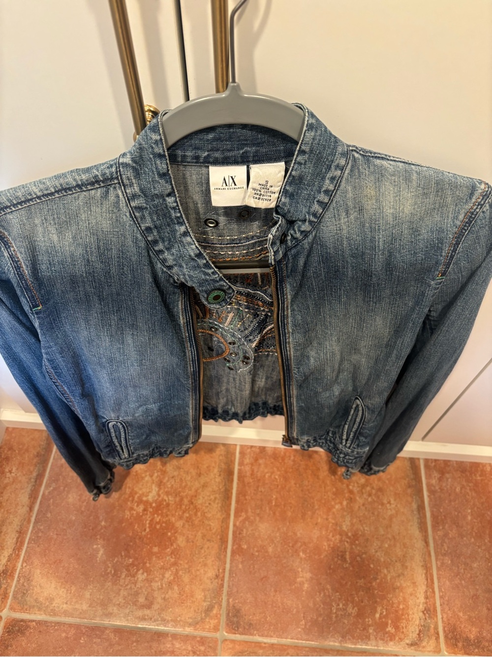 A|X Armani Exchange Faded Blue Cropped Denim Jacket